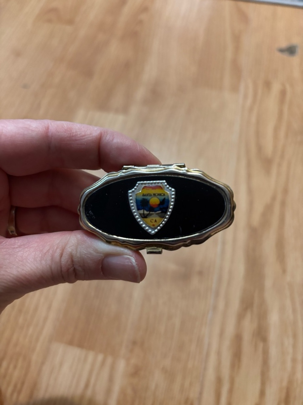 Black Enamel Trinket Box with Santa Monica Shield